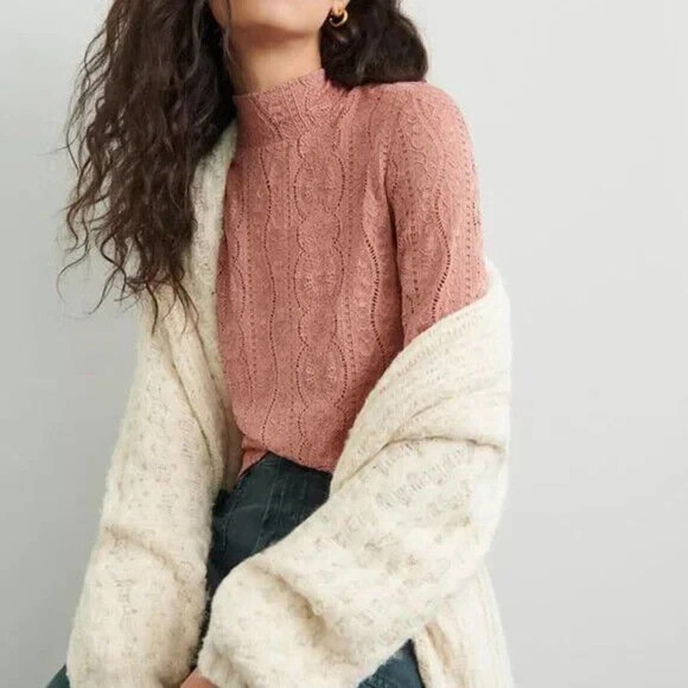 Anthropologie Daily Practice Linden Lace Mock Neck Top Pink Women's Size Medium - Picture 10 of 10